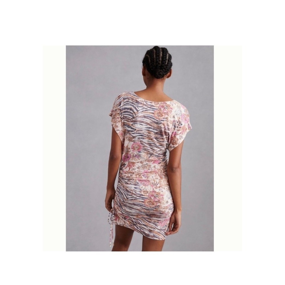 Anthropologie Daily Practice Zebra Floral Print Ruched Side Dress Women's XL - Picture 2 of 9